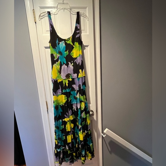 Women’s JONES NEW YORK Black Watercolor Floral Maxi Dress Sz 12 - Picture 1 of 9